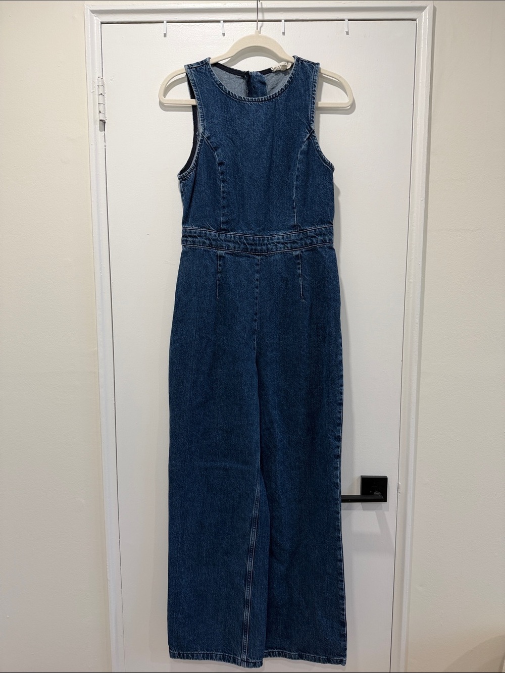 Francesca's Collections Dark Blue Denim Wide-Leg Jumpsuit